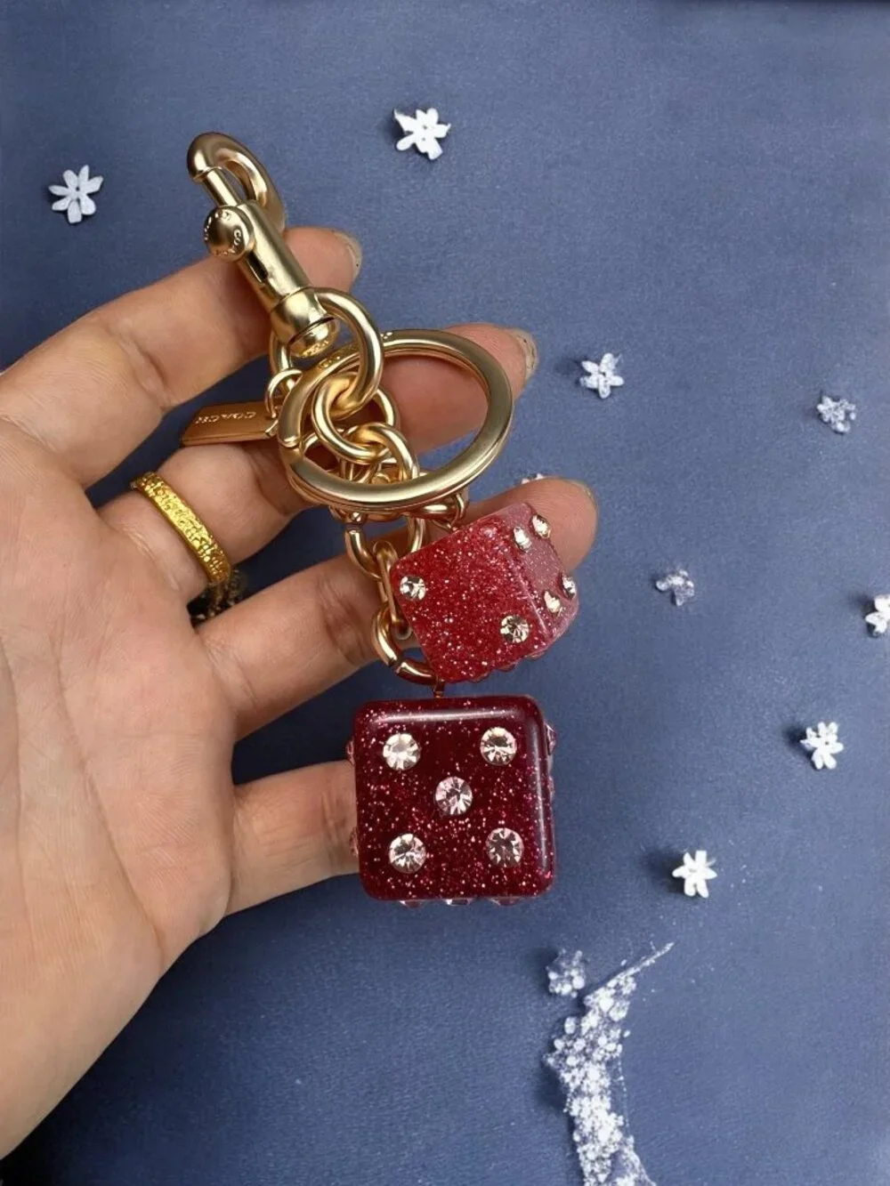 🌸Coach Gold and Pink Dice Keychain